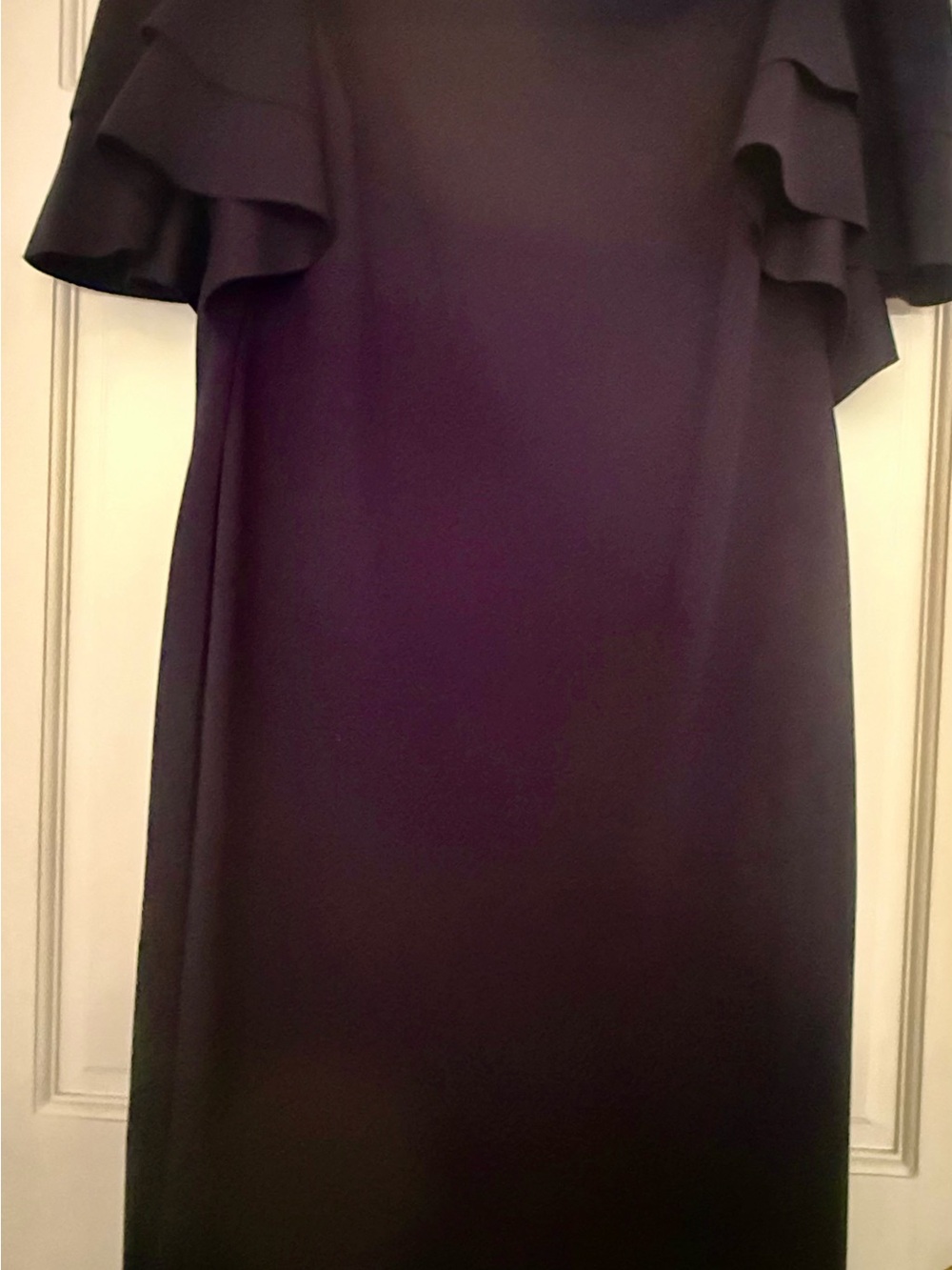 NWT Lauren Ralph Lauren Navy Stretch Crepe Off-the-Shoulder Ruffle Dress 16